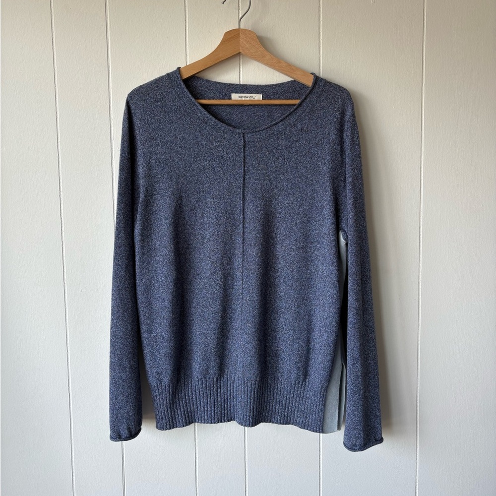 Sandwich Linen Blend Blue Knit Sweater | Size Large